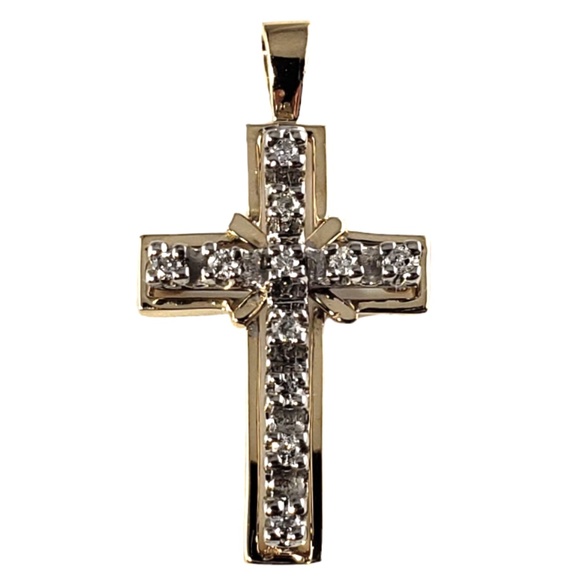 Vintage 14 Karat Yellow Gold Diamond Cross Pendant #13560 - Picture 1 of 7